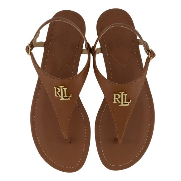 Lauren by Ralph Lauren Shoes - LAUREN RALPH LAUREN Ellington Brown Thong Flat Sandal Monogram Logo 9.5
